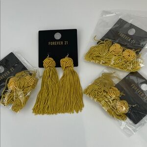 Forever 21 Mustard Gold Knot Tassel Drop Earrings